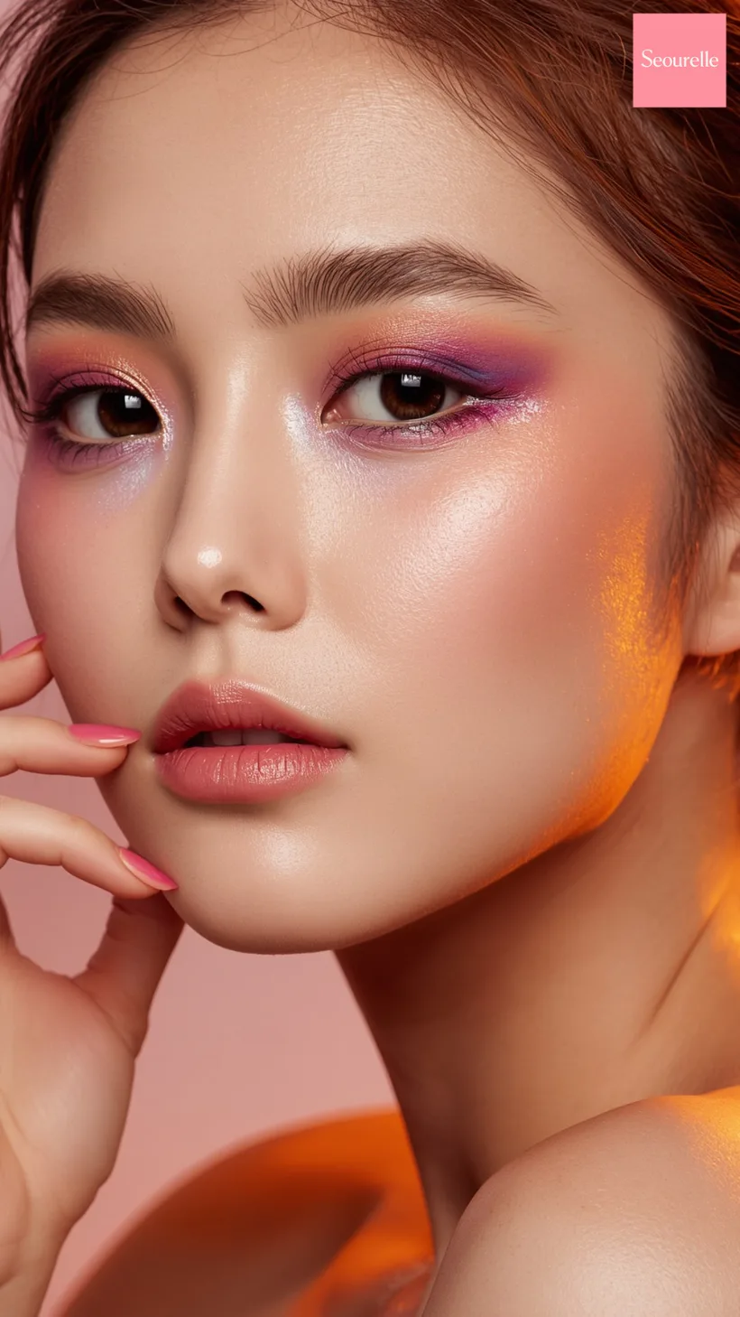 Seourelle model with luminous K-beauty makeup and dewy, healthy skin